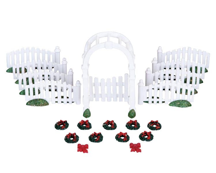 LEMAX Plastic Arbor &#x26; Picket Fences with Decorations, Set of 20 #04233