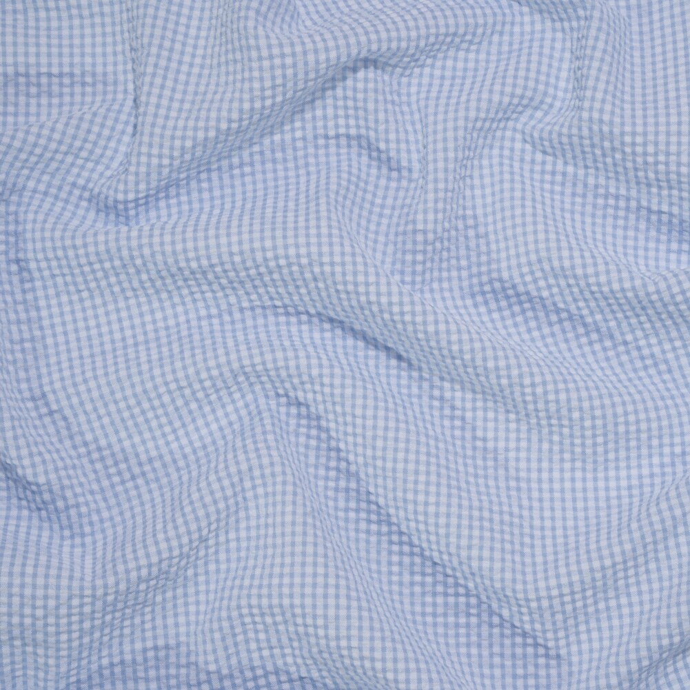 1 Yard Blue White Checkered Cotton Polyester Summer Seersucker Fabric