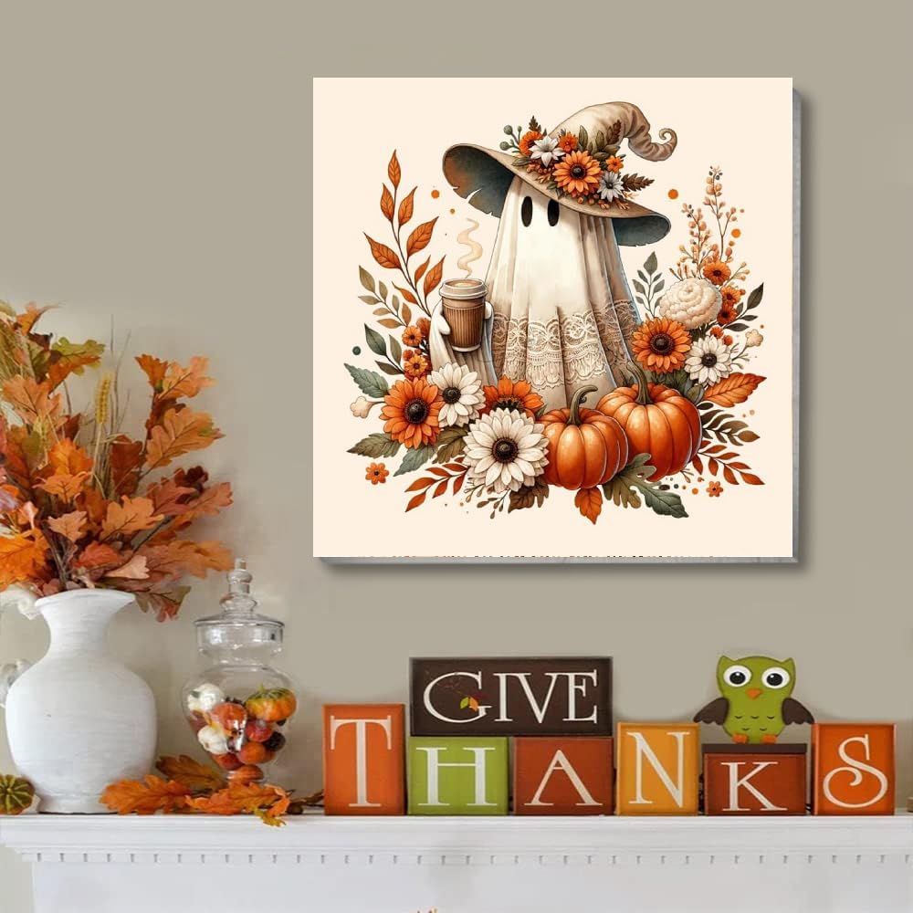 4 Pack Thanksgiving Diamond Art Kits for Adults Beginners,Scarecrow Ghost Fall Pumpkin(12X12 inch)
