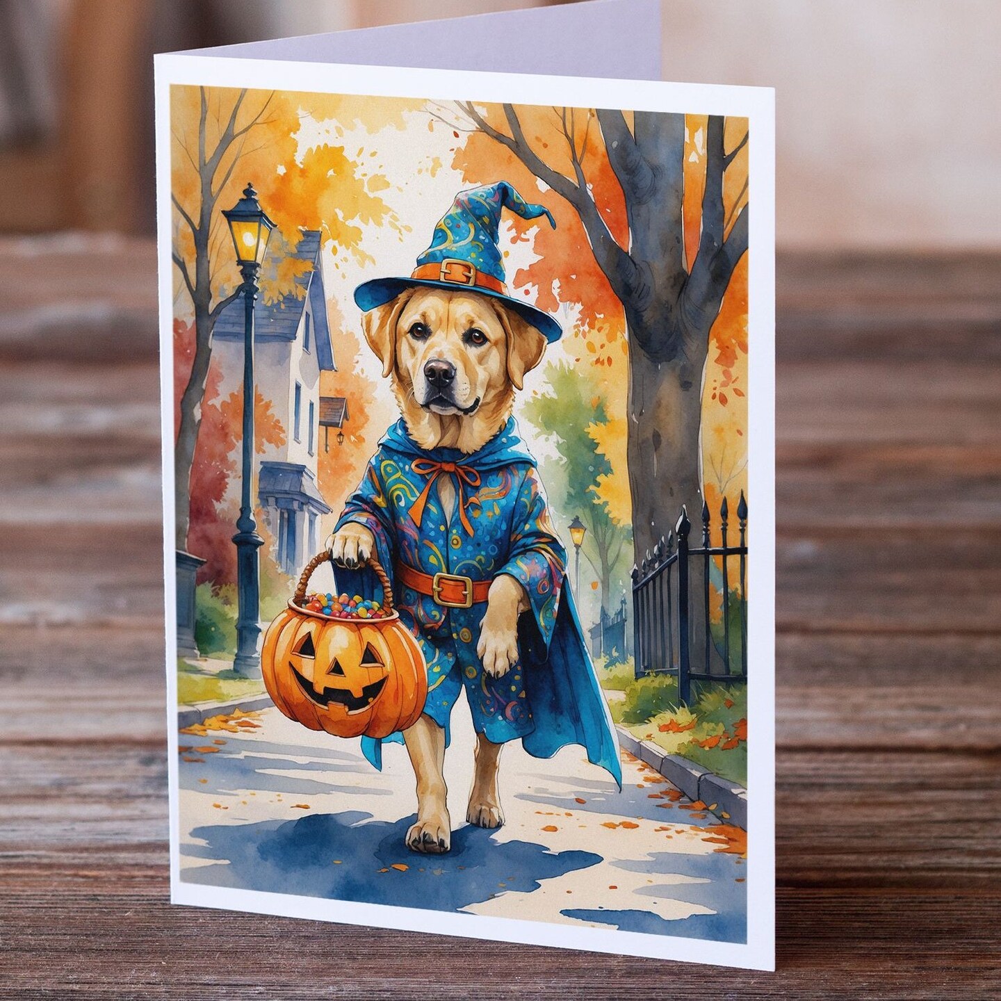 Edge Collections - 5" x 7" - Multicolor - Labrador Retriever Trick or Treat Halloween Greeting Cards - 8 Pieces