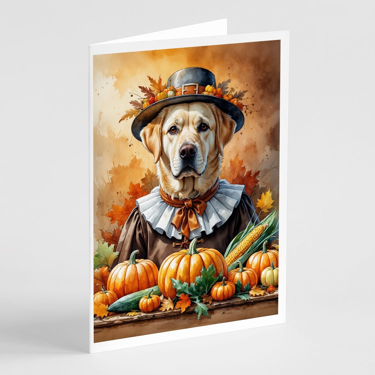 Edge Collections - 5" x 7" - Multicolor - Labrador Retriever Thanksgiving Autumn Greeting Cards - 8 Pieces