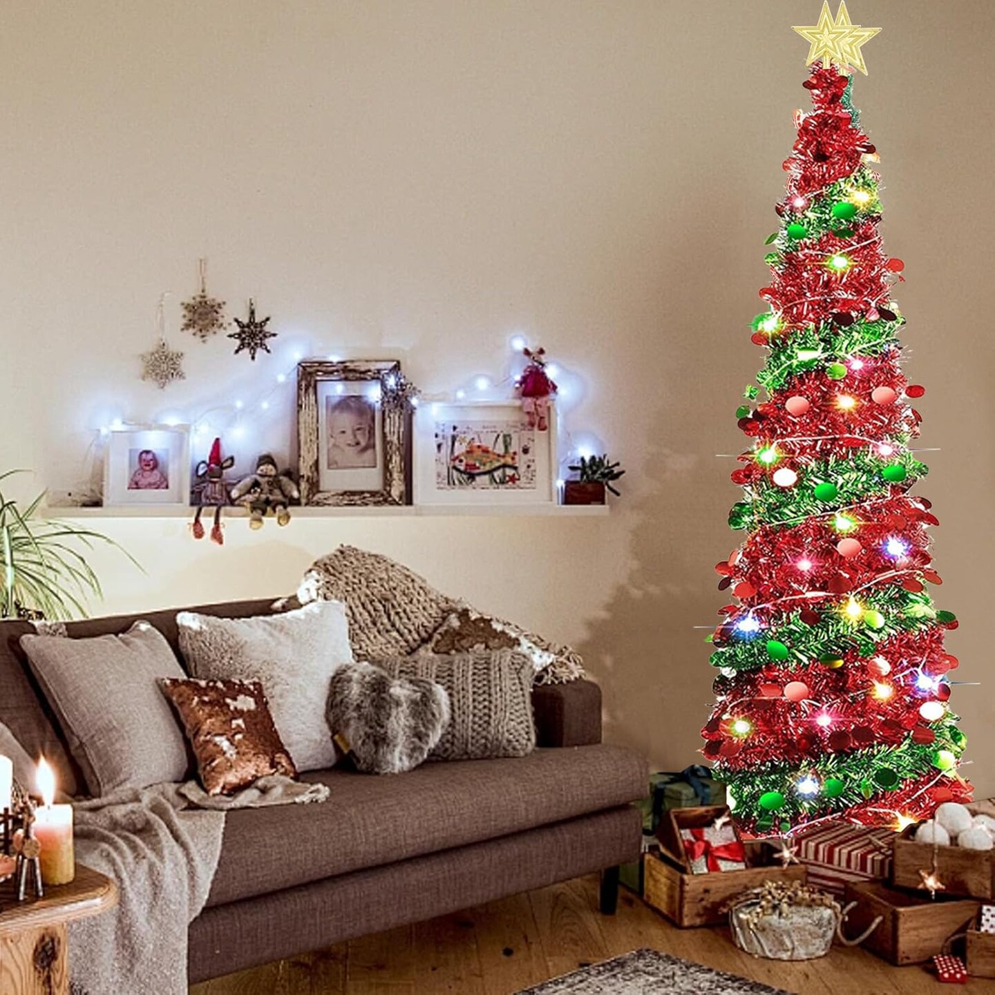 5 Ft Pop Up Christmas Tree with 50 Lights(Red a)15&#x22;D x 15&#x22;W x 60&#x22;H