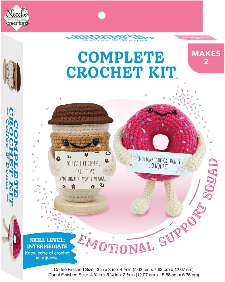 Fabric Editions Needle Creations Crochet Kit-Coffee Cup & Donut