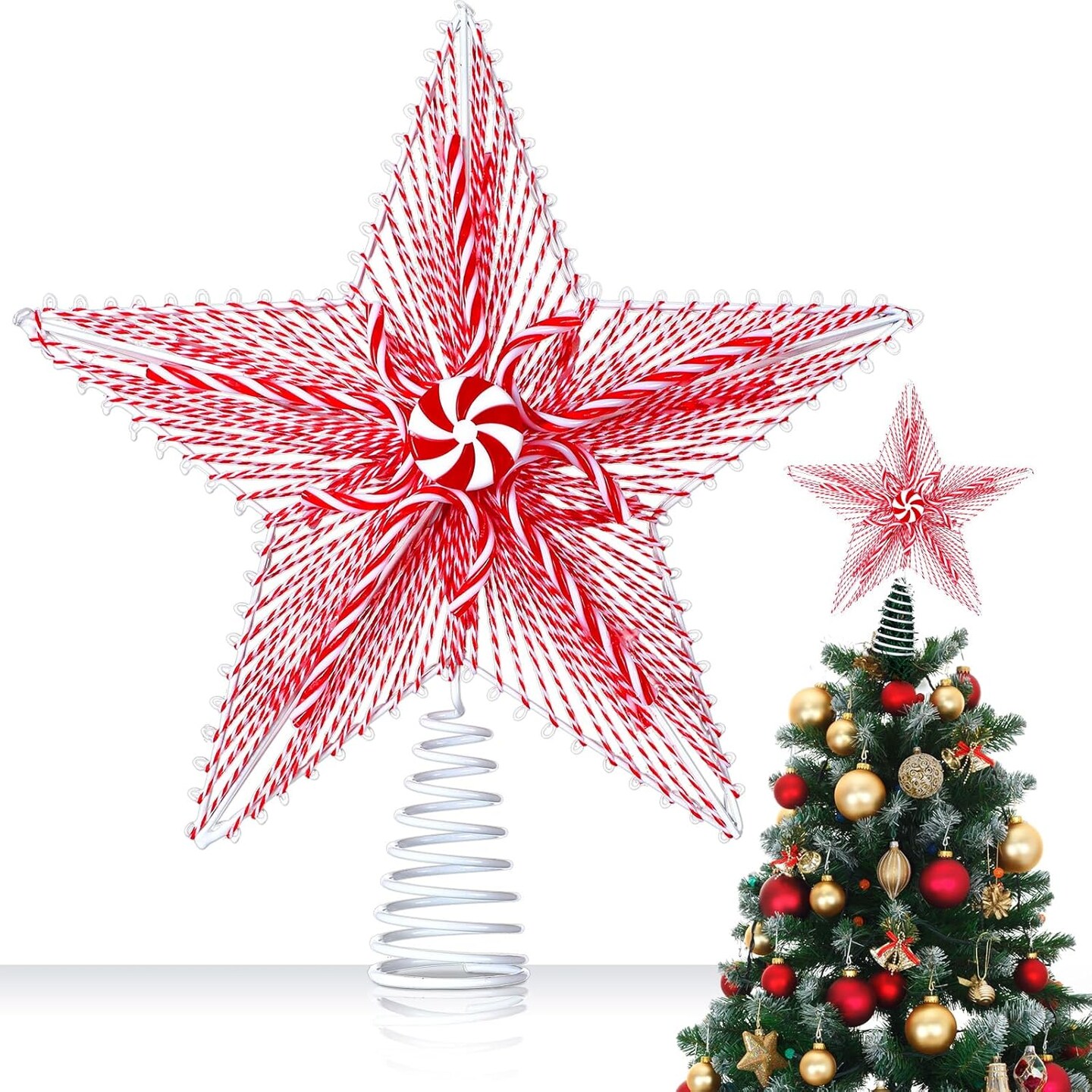 Christmas Peppermint Star Tree Topper - 11'' x 12.2'' (Red, White)