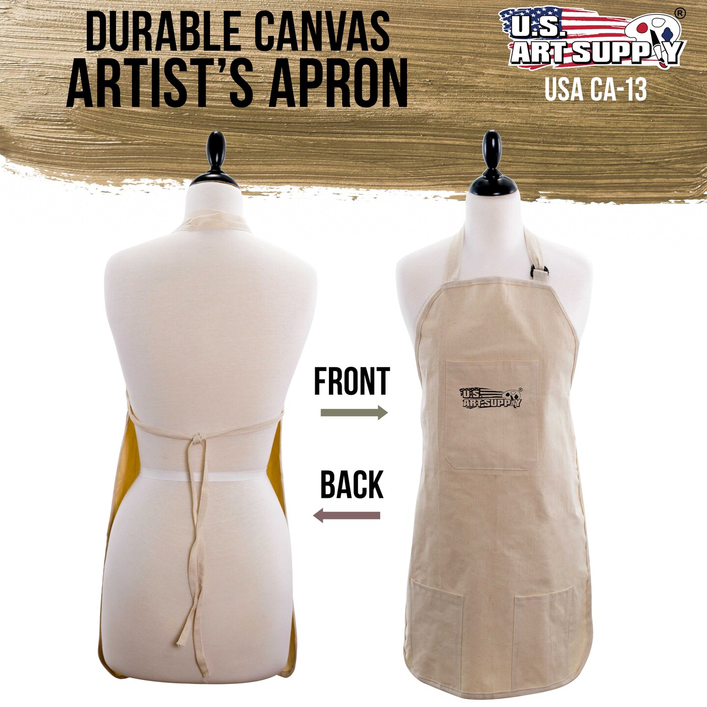 Large Canvas Adjustable Artist Apron (Size: 27-1/2&#x22; x 21&#x22;)