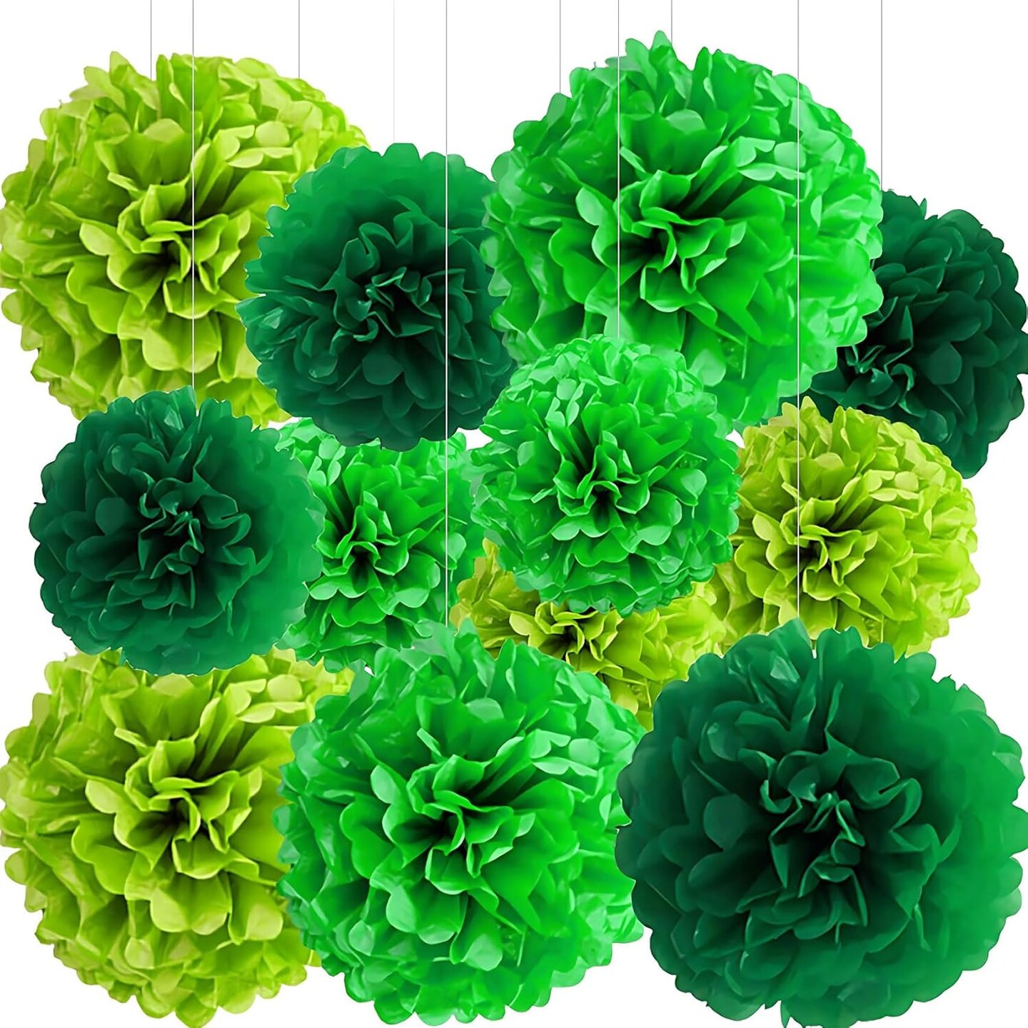 Tissue Paper Pom Poms(Green Dark Green and Light Green)8"L x 8"W