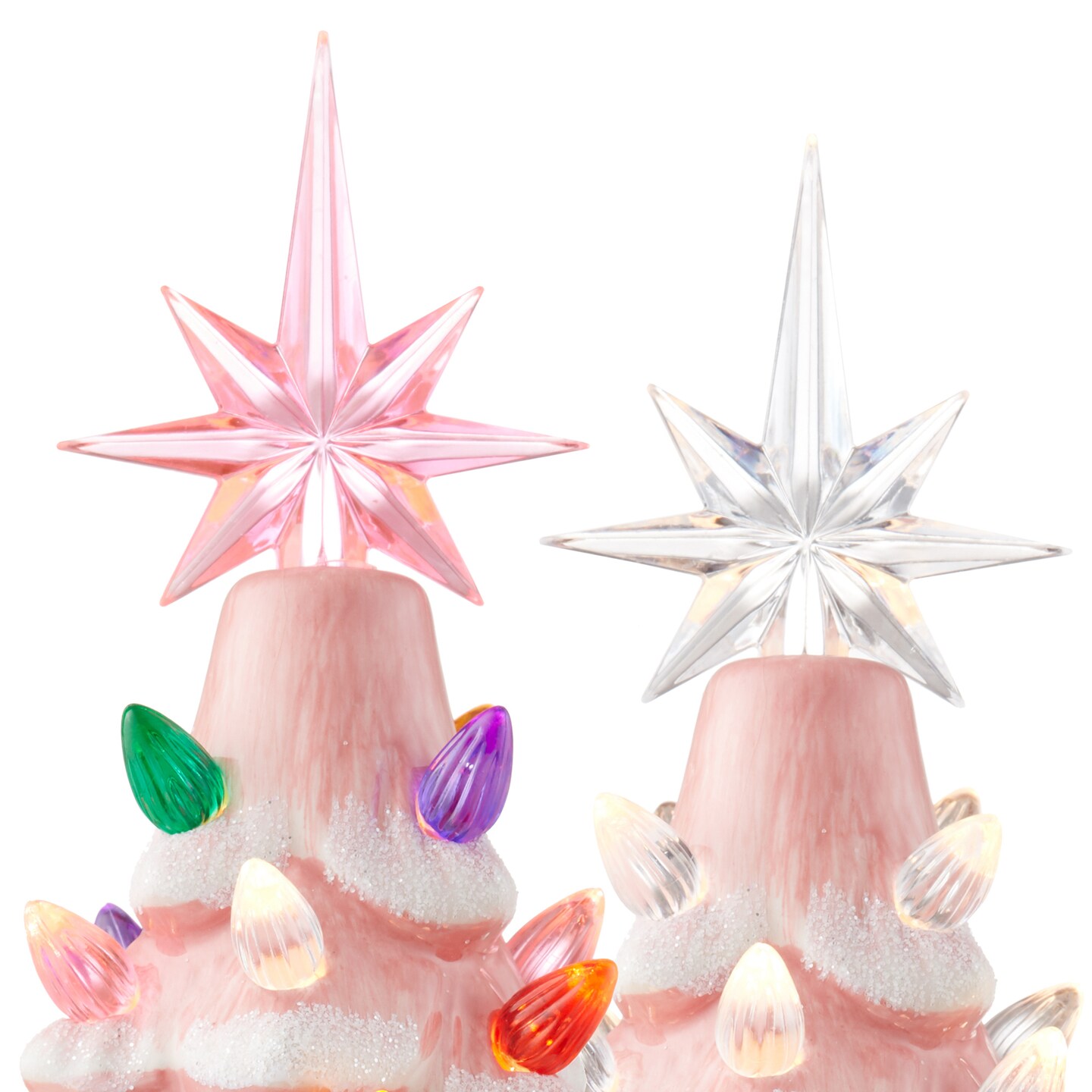 Casafield Hand Painted Ceramic Christmas Tree, 12-Inch Pre-Lit Tree with 100 Multi Color Lights and 2 Star Toppers