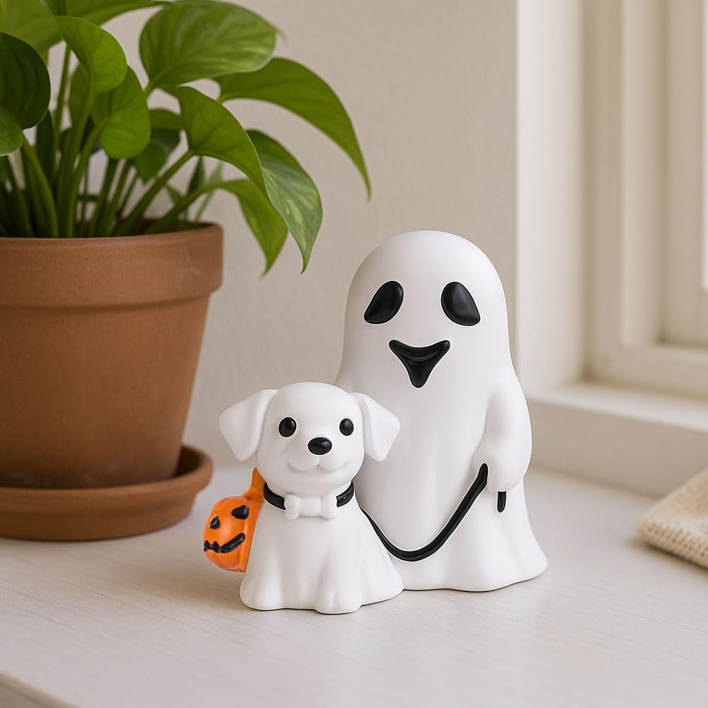 Halloween Tabletop Ghost Walking Dog Statue Decoration
