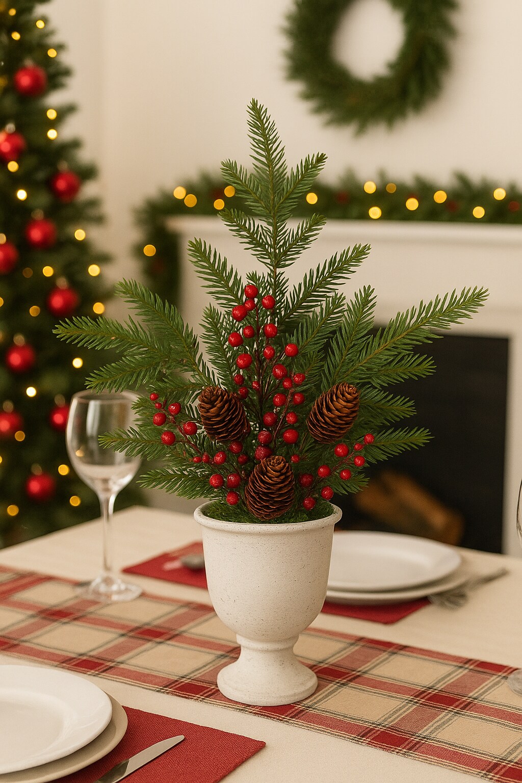 12PC Artificial 20" Cypress Pine Spray with Berries & Cones