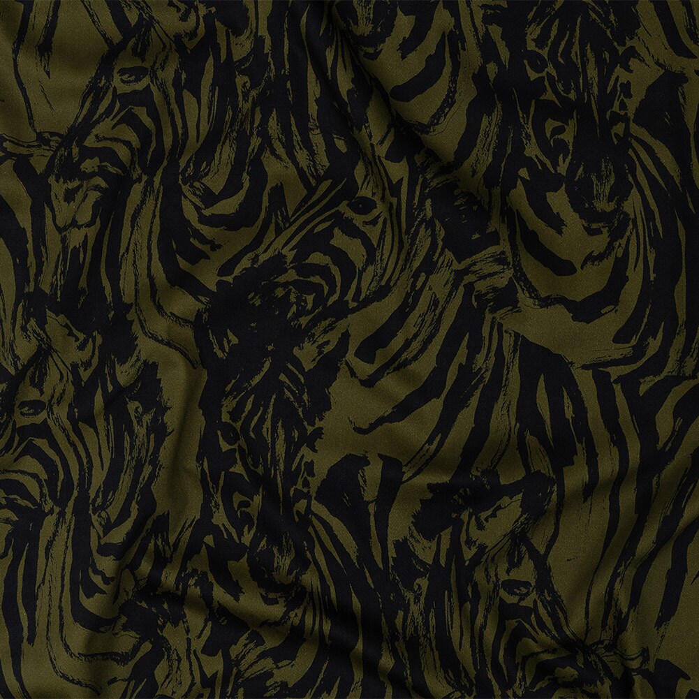 1 Yard Stretch Cotton Sateen Olive Zebras and Stripes Marajo Print fabric