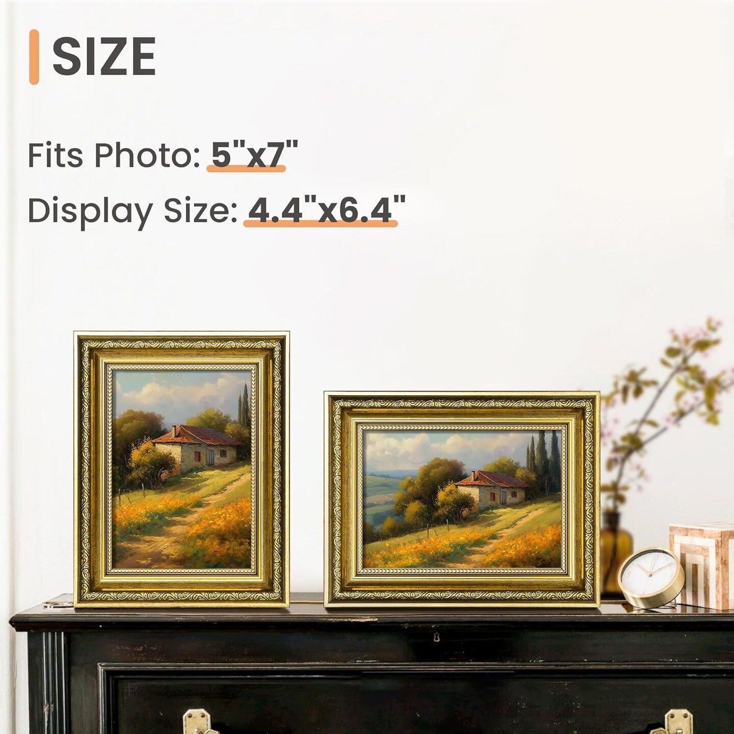 2 Pack Ornate Vintage 5x7 Picture Frame with Real Glass (Gold)