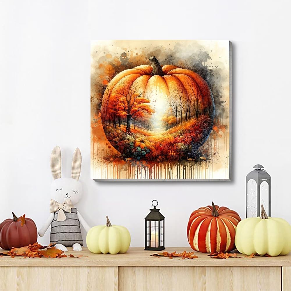 4 Pack Thanksgiving Diamond Art Kits for Adults Beginners,Scarecrow Ghost Fall Pumpkin(12X12 inch)
