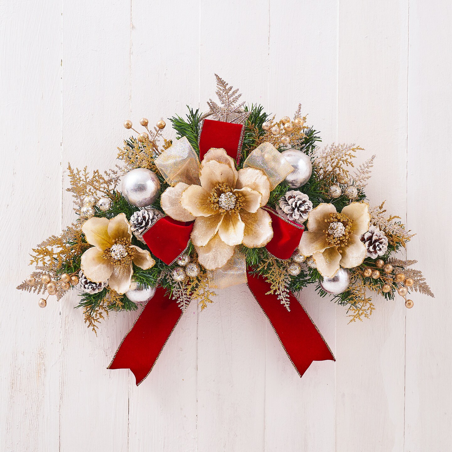 Glam Magnolia Swag - Handcrafted Christmas Decorations - Holiday Tree