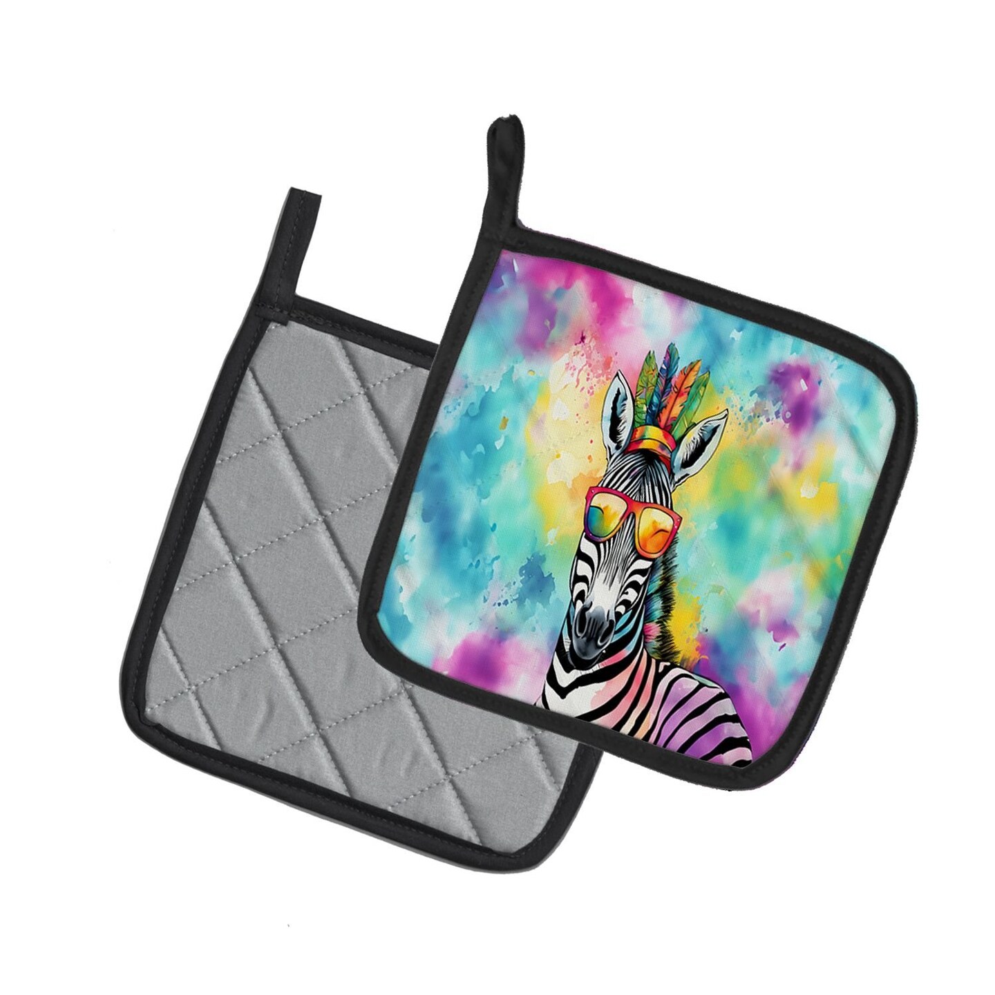Edge Collections - 7.5&#x22; x 7.5&#x22; - Multicolor - NEW Hippie Animal Zebra Pot Holders - 1 Pair