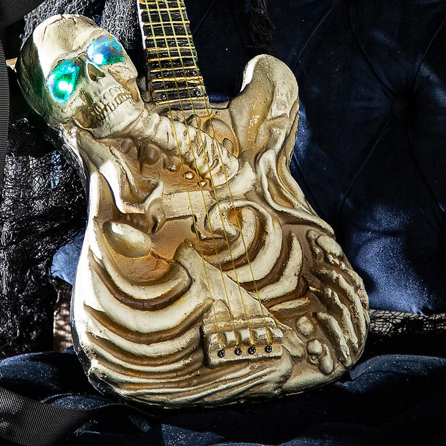 Light Up Ukulele Shaped Plastic Skeleton Halloween Decoration 2 Ft