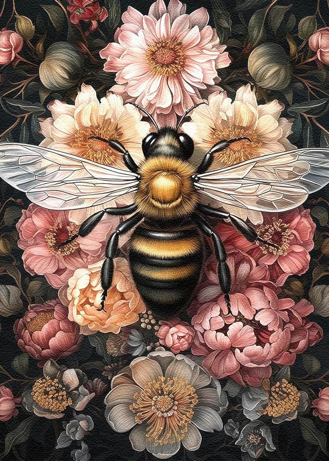 Bee Diamond Art Painting Kits for Adults – Full Drill 5D DIY Diamond Dots Paintings, Flower Gem Art for Beginners, 12x16 Inch