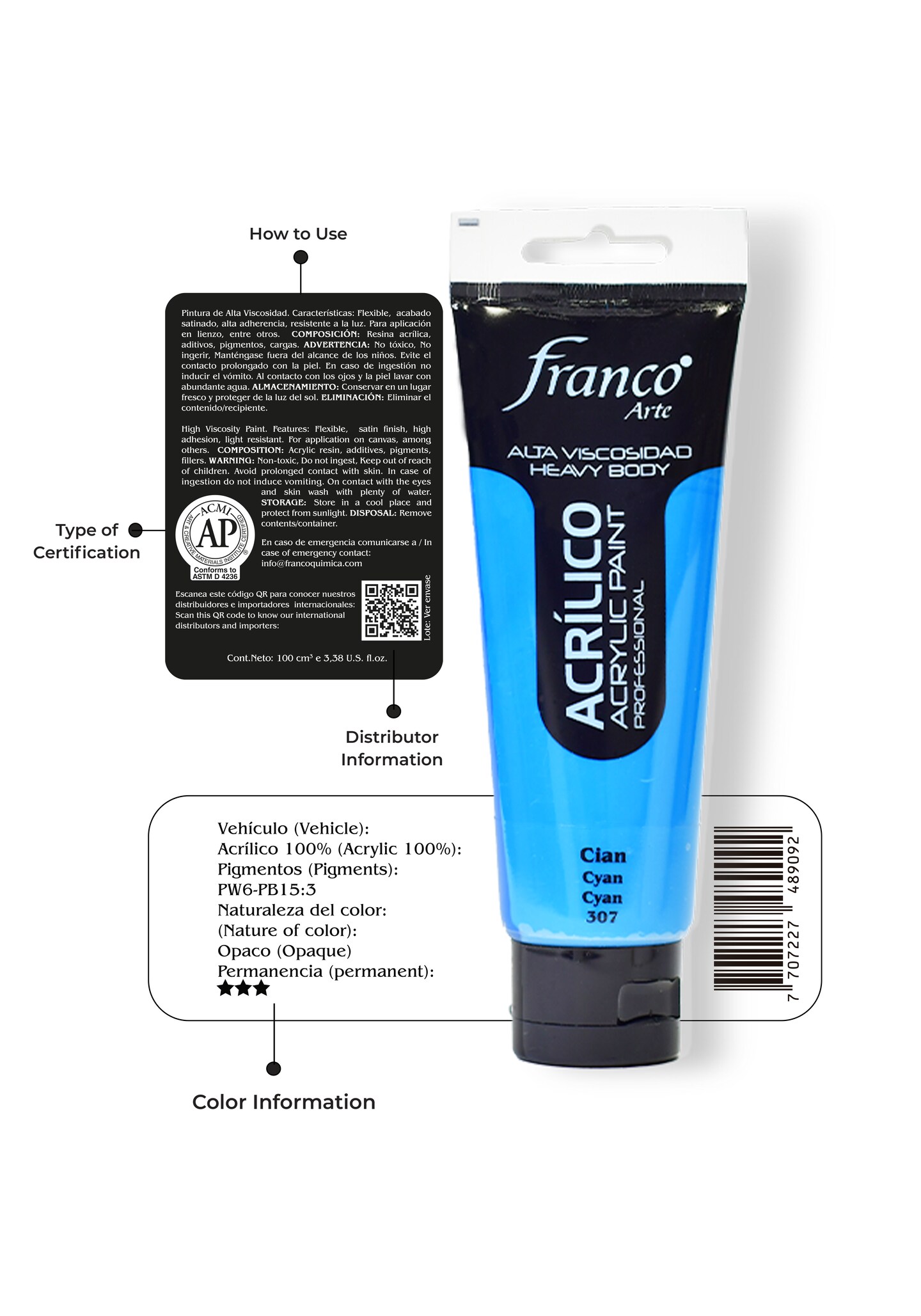 14307-100 Professional Acrylic Paint 3,38 U.S fl oz / Cyan / Heavy Body