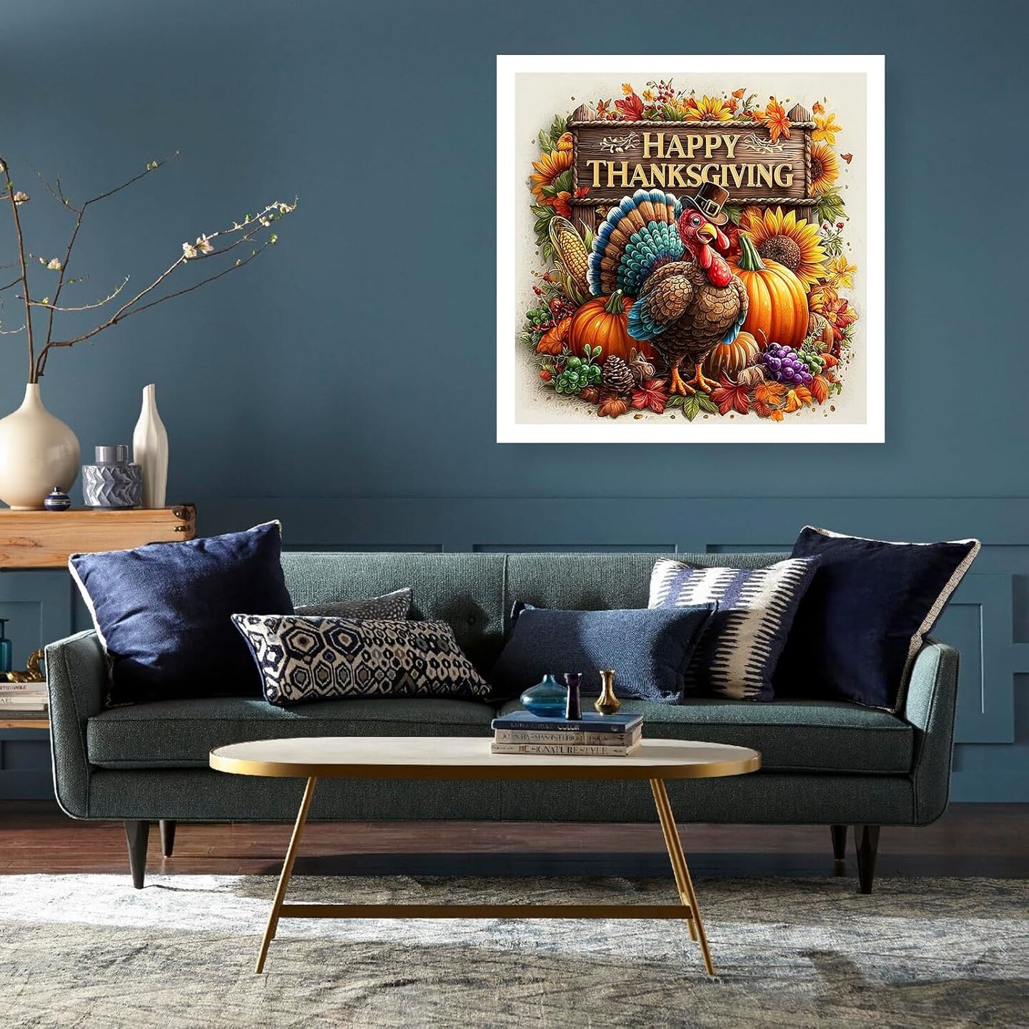 Thanksgiving Turkey 5D Diamond Painting Kit – Full Round Drill DIY Gem Art for Adults, 13.8x13.8 Inch Wall Décor