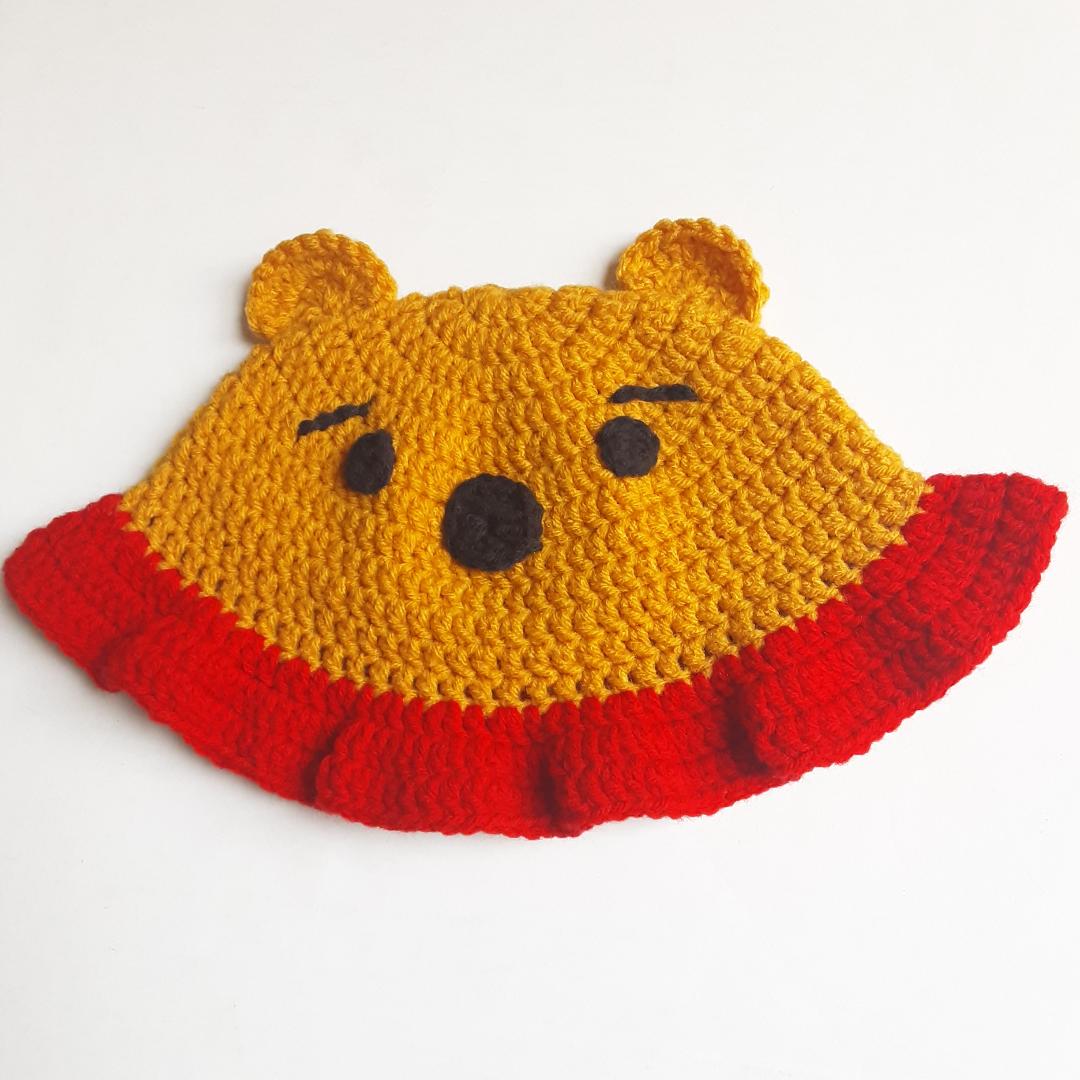 Handmade Crochet Character Bucket Hat Winnie the Pooh 3-10 yrs old