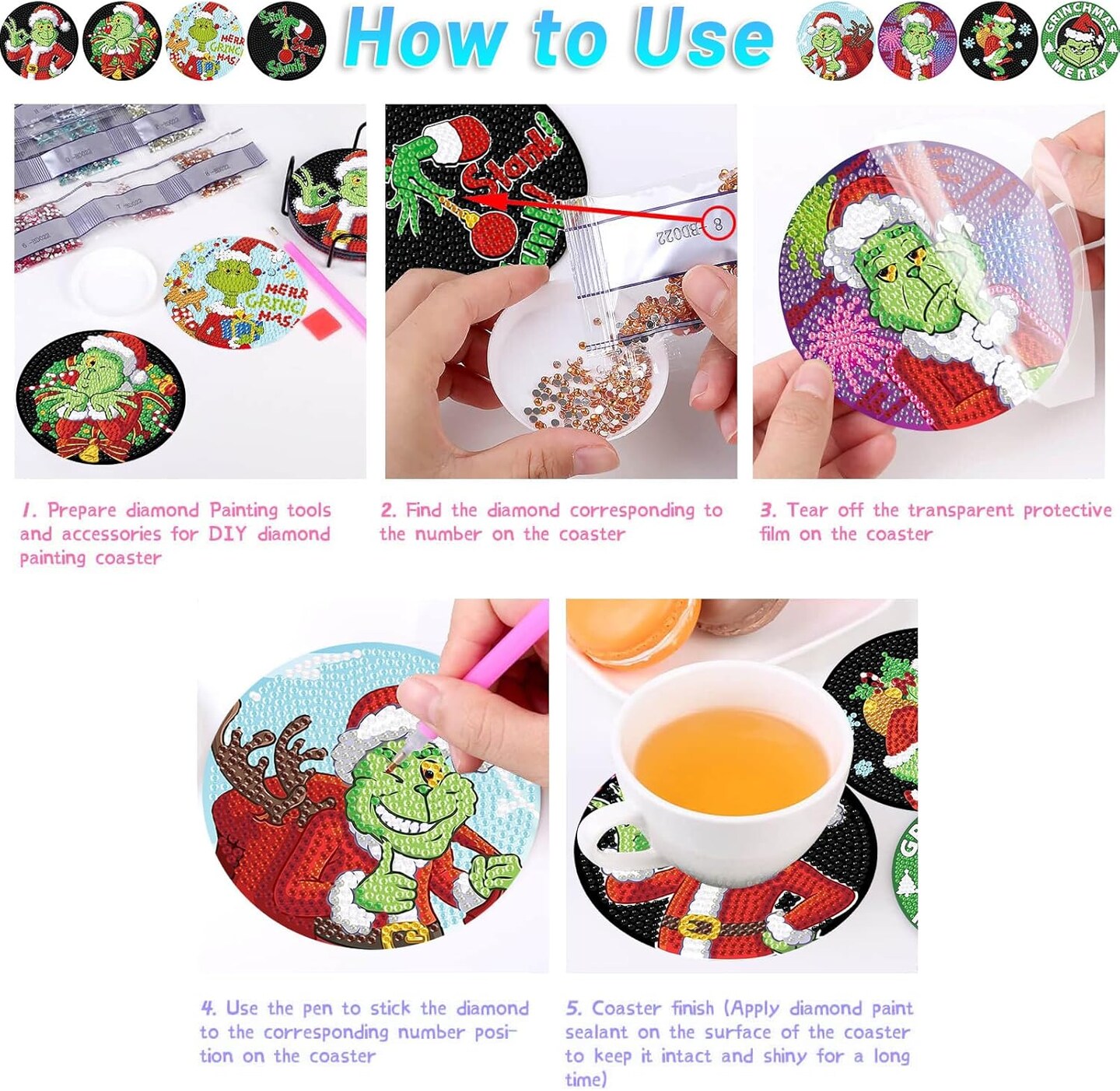 8 PCS Christmas Diamond Painting(BD8P7901-US)3.94 x 0.5 x 3.94 inches