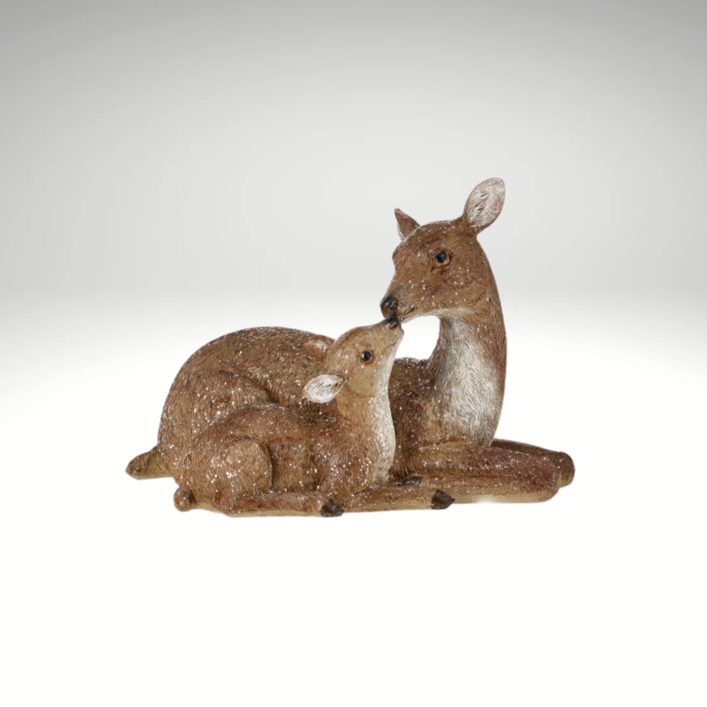 Winter Chalet Doe with Baby – 9.5" Resin Woodland Deer Figurine
