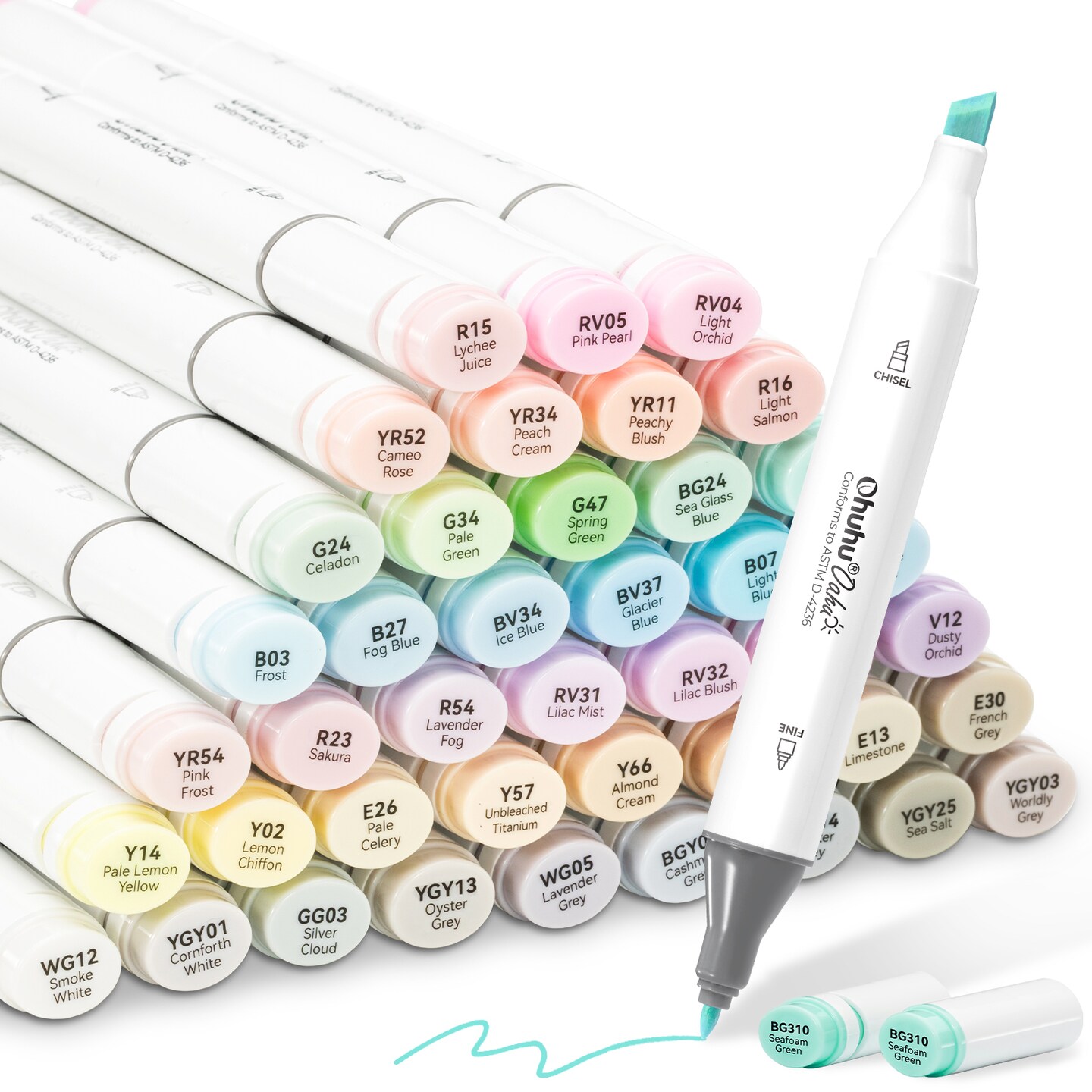 Ohuhu Oahu Alcohol Markers 48 Pastel Colors - Chisel &#x26; Fine Dual Tips - Double Tipped Art Marker Set for Artists Adults Coloring Sketching Illustration