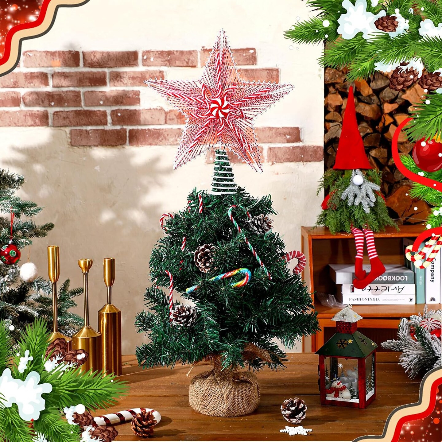 Christmas Peppermint Star Tree Topper - 11'' x 12.2'' (Red, White)