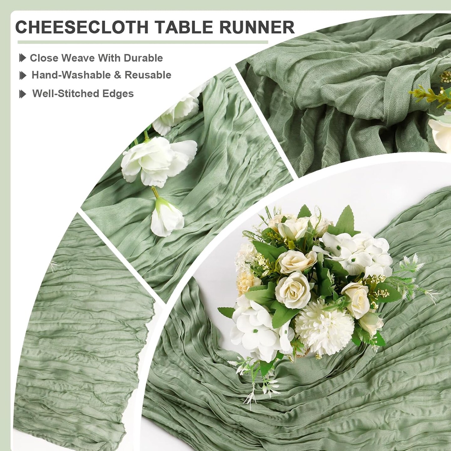 1Pack - Cheesecloth Table Runner 10FT Rustic Gauze Dusty Green Cheese Cloth Dining Table Decor,(Dusty Green)120"L x 35"W