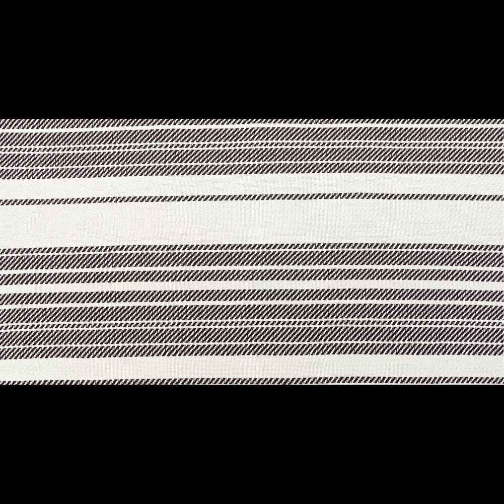 1 Yard Off-White and Dark Brown Striped Loosely Woven Cotton Twill Fabric