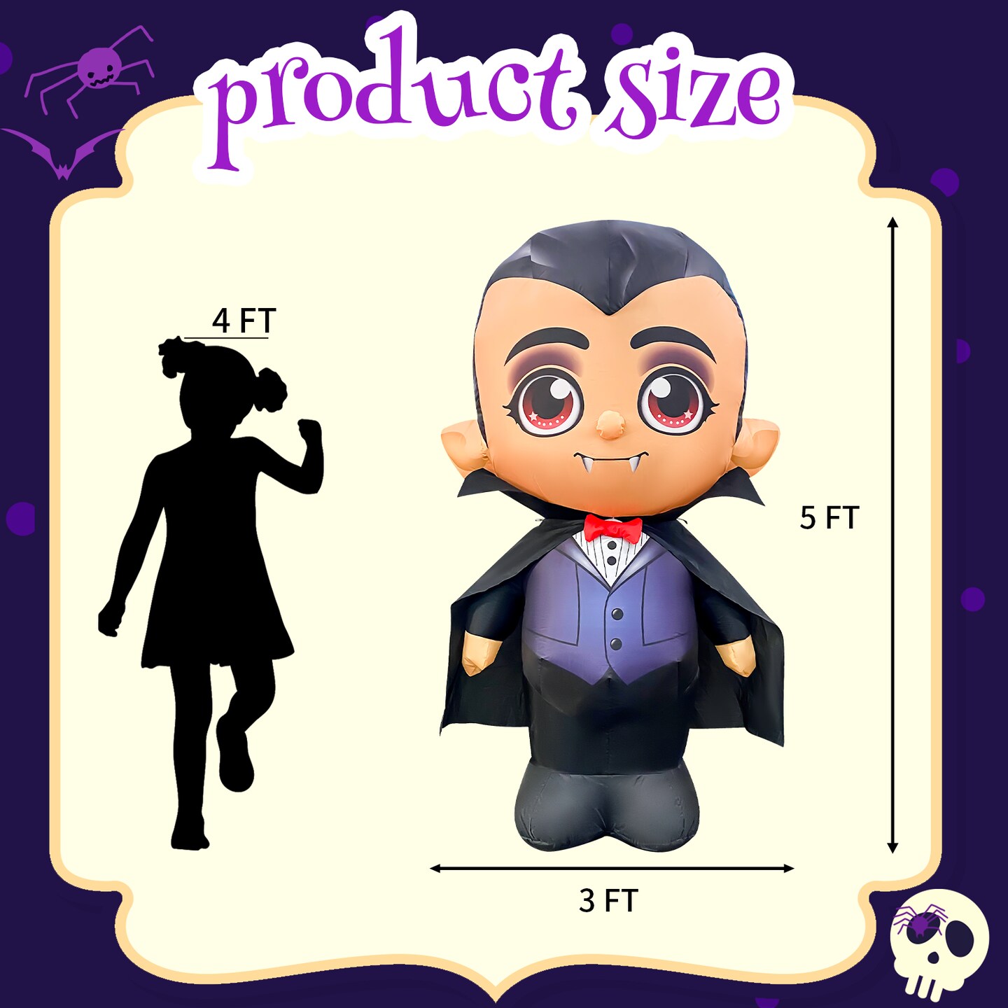 GOOSH 5FT Inflatable Vampire with Cape &#x2013; Light-Up Halloween Yard Decoration