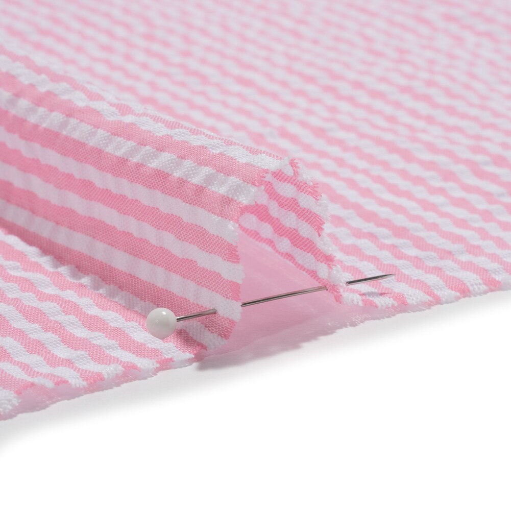1 Yard Bubblegum Pink White Candy Striped Summer Cotton Polyester Seersucker