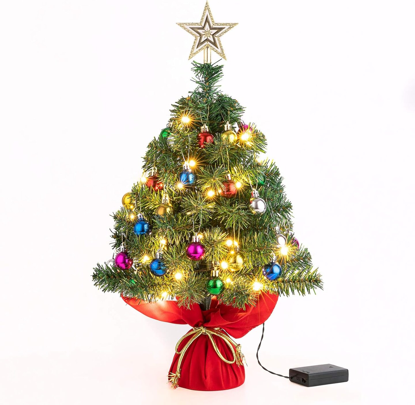 Tabletop Christmas Tree - 22 Inch with 30 LED Lights & 24 Pcs Balls (Green)
