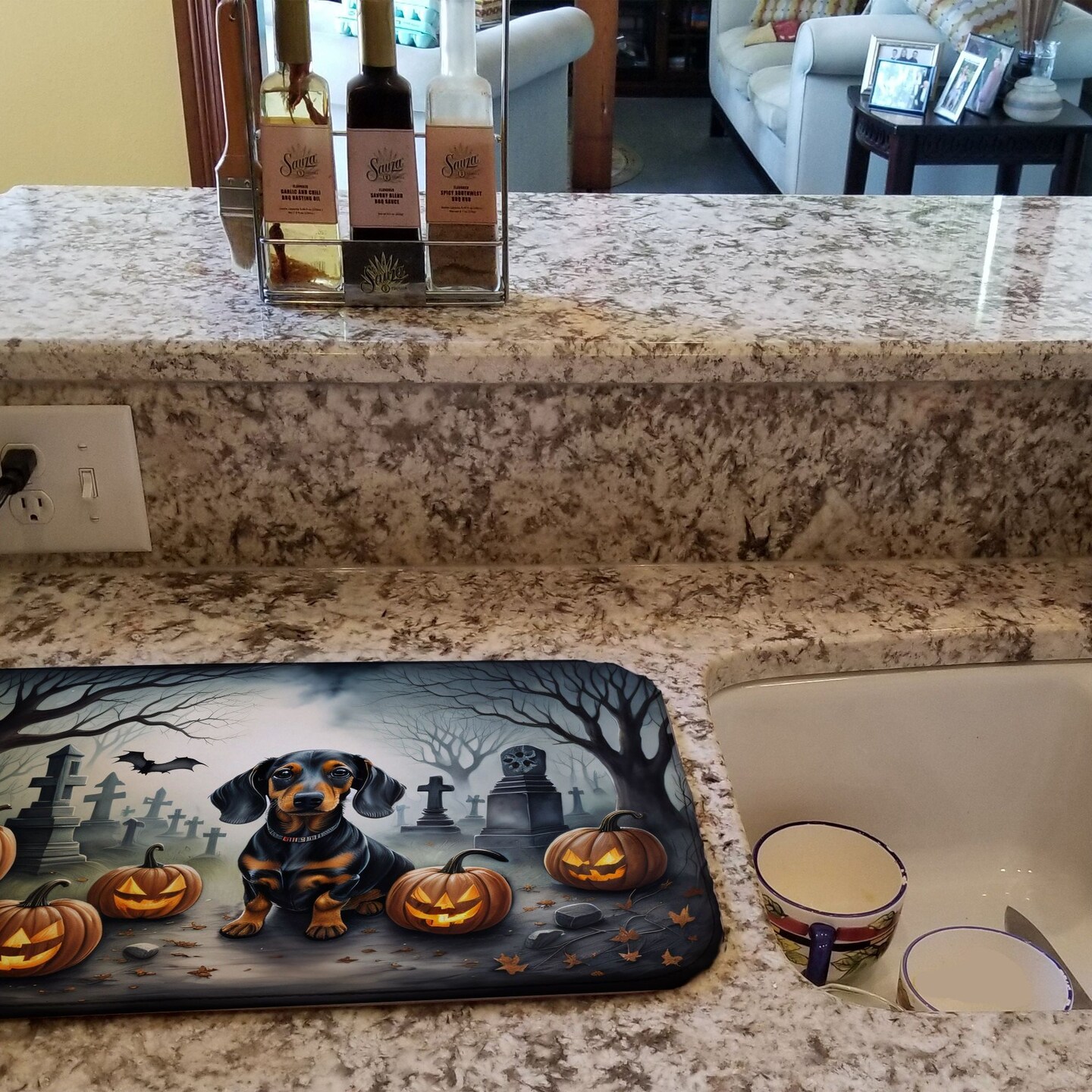 Edge Collections - 14" x 22" - Multicolor - Spooky Dachshund Halloween Kitchen Dish Drying Mat - 1 Piece