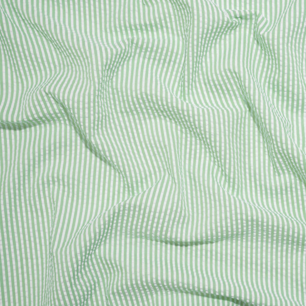 1 Yard Green White Candy Striped Summer Cotton Polyester Seersucker