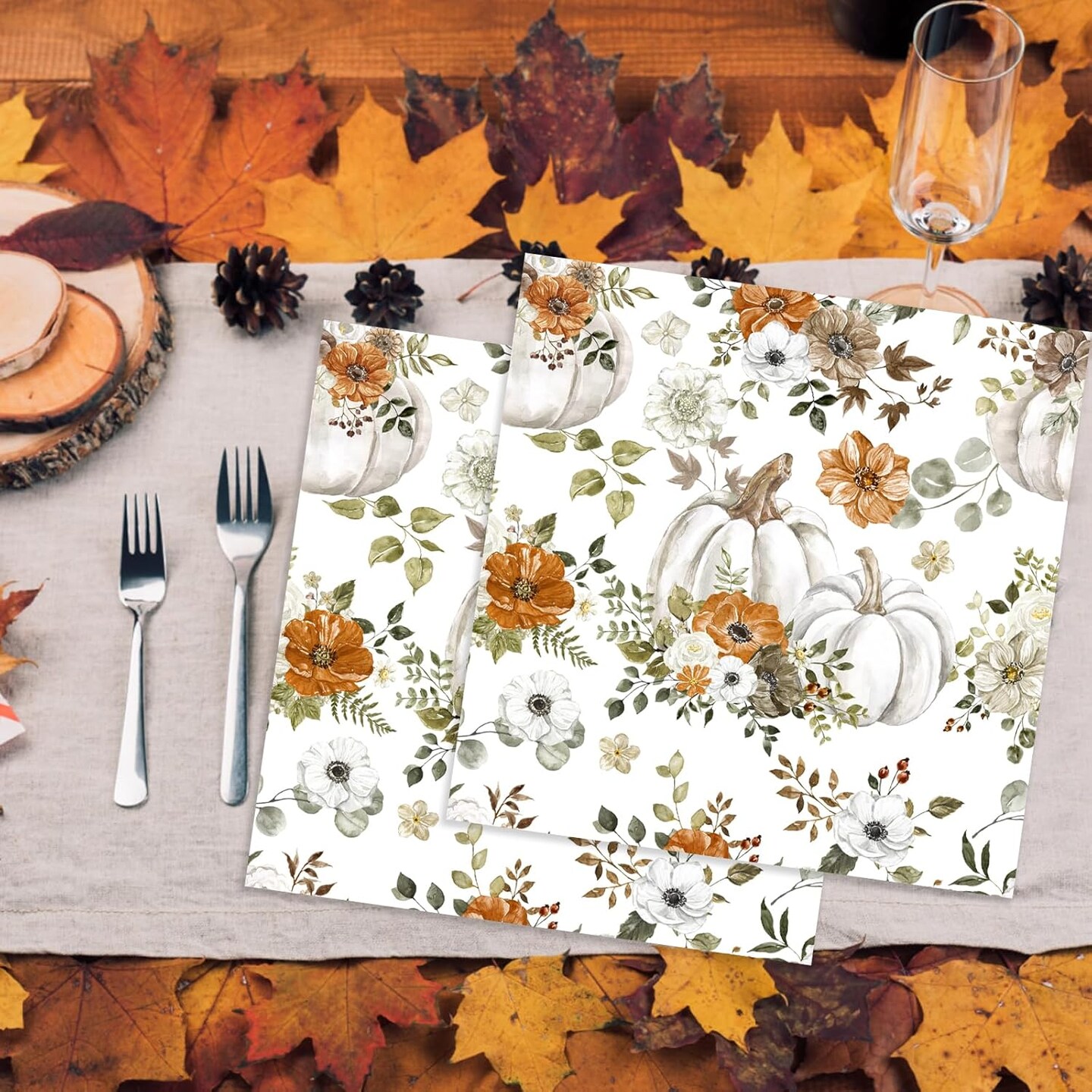 100 PCS Fall Paper Plates and Napkins (Paper)