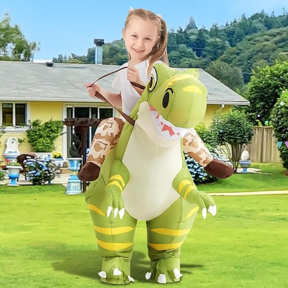 GOOSH Inflatable Kids and Adults Halloween Blow up Funny Riding Dinosaur Costume