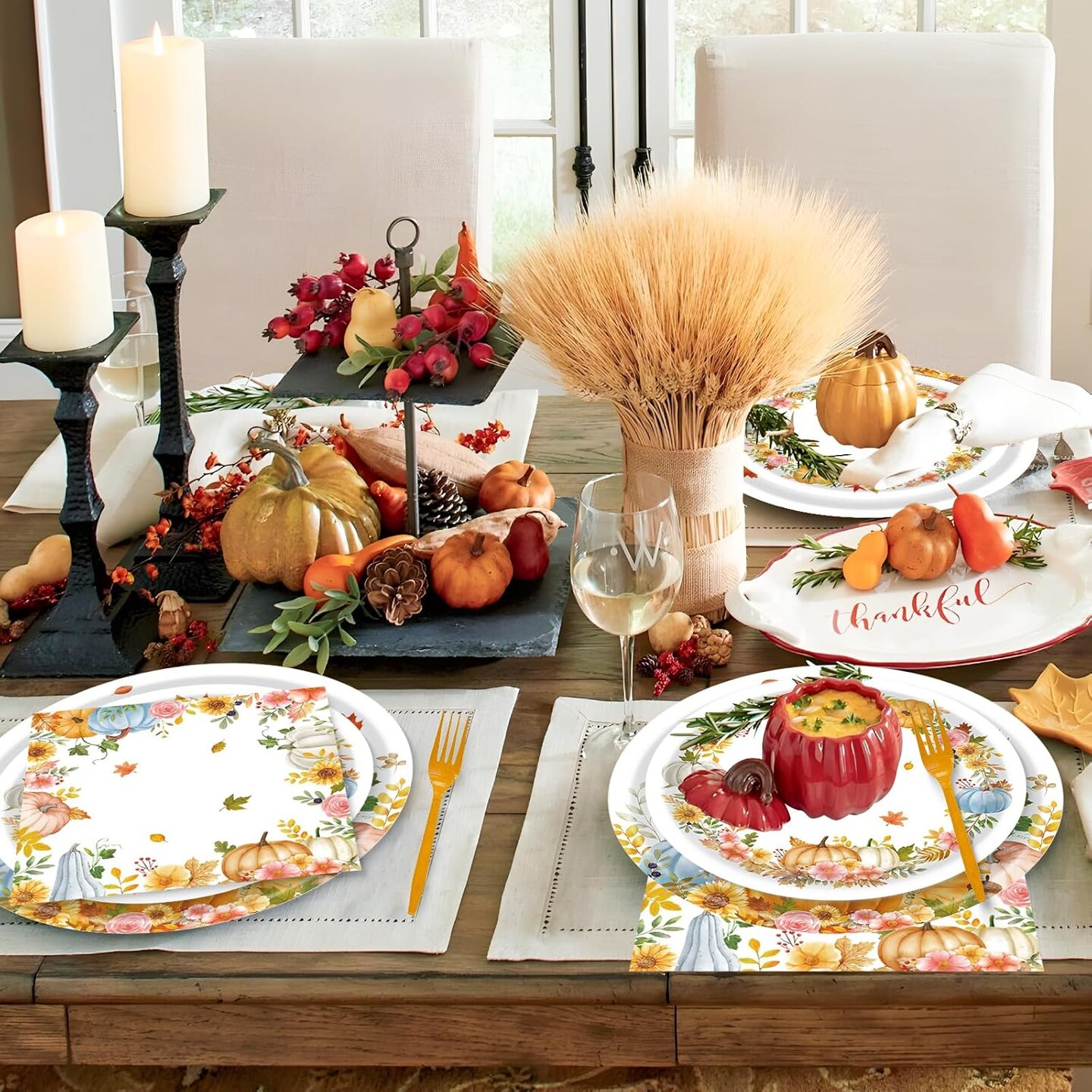 99 Pcs Thanksgiving Plates and Napkins Party Supplies (Fall Pumpkin - 99pcs)