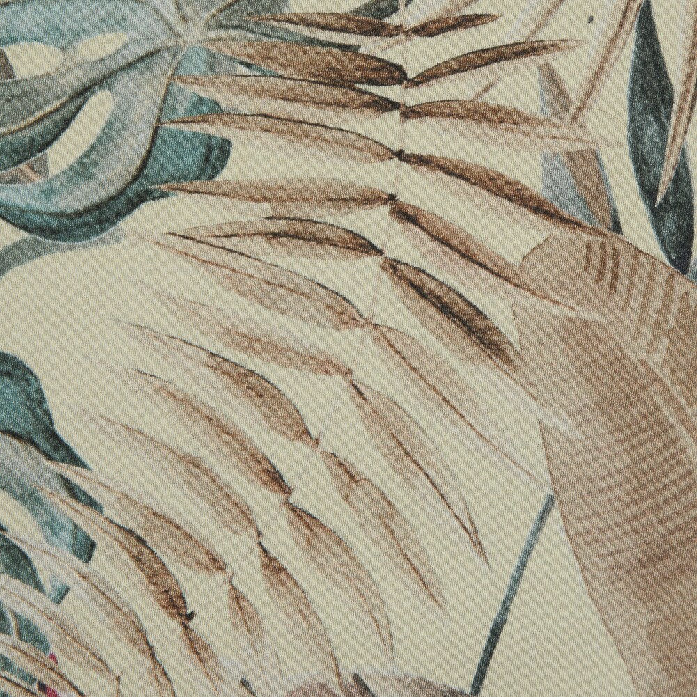 1 Yard Yellow Tropical Leaves Efficacy of Contentment Stretch Cotton Sateen Fabric
