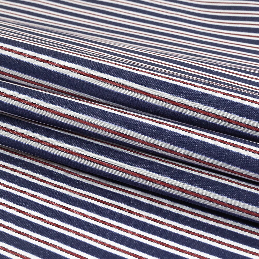 1 Yard Blue, Red and White Halo Stripes Twill Cotton Shirting