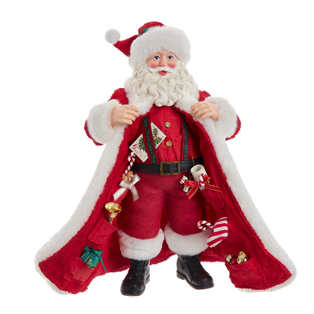 Kurt Adler 10.5-Inch Fabrich&#xE9; Santa with Gifts in Pocket.