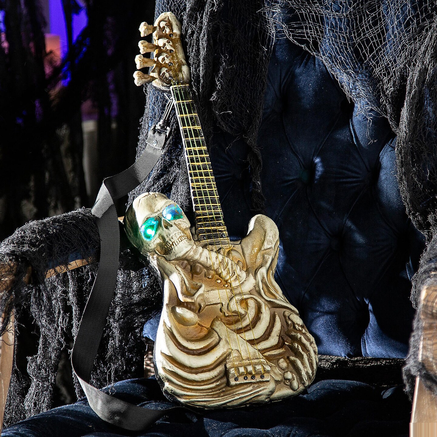 Light Up Ukulele Shaped Plastic Skeleton Halloween Decoration 2 Ft