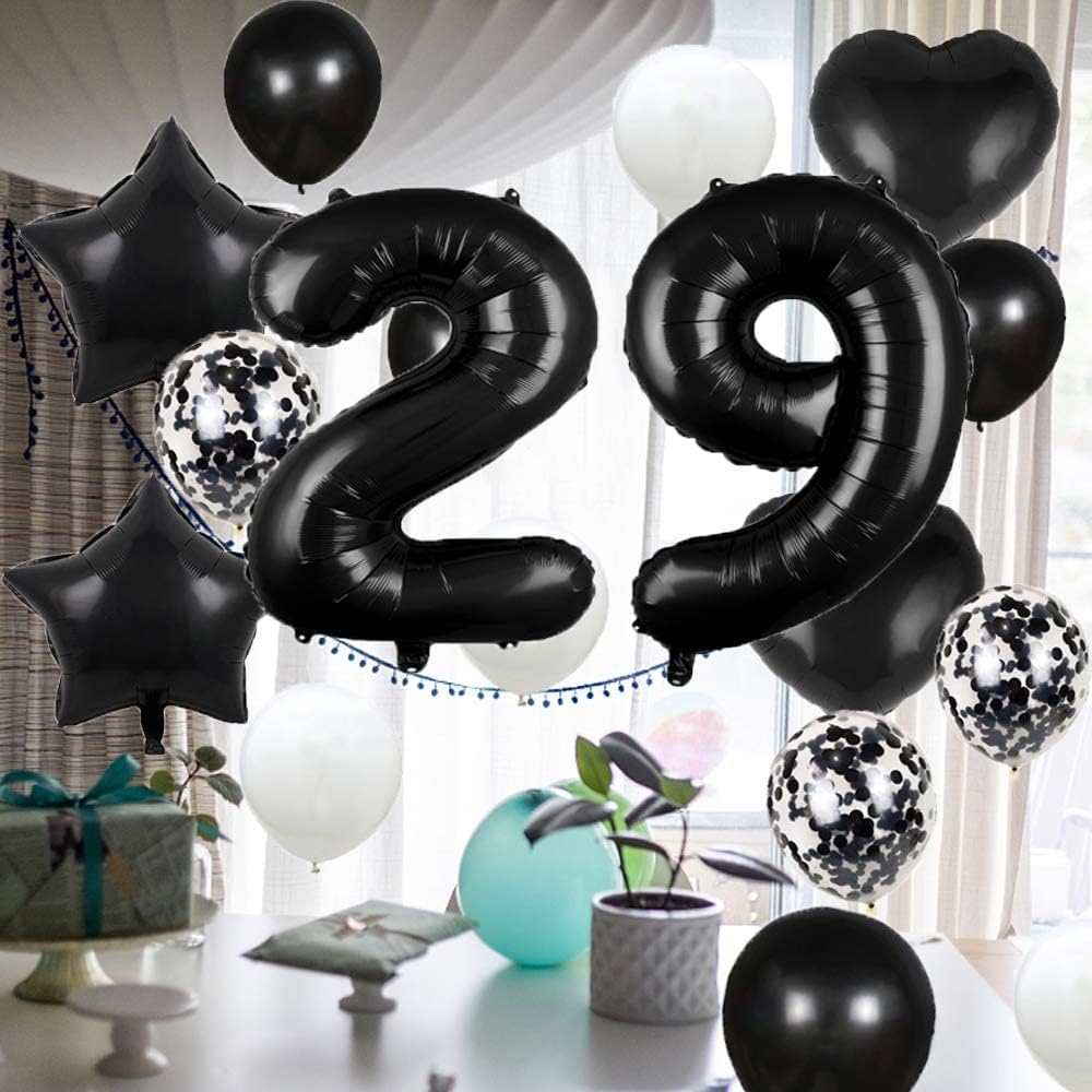29th Birthday Decorations - Black 29 Balloons (Black)