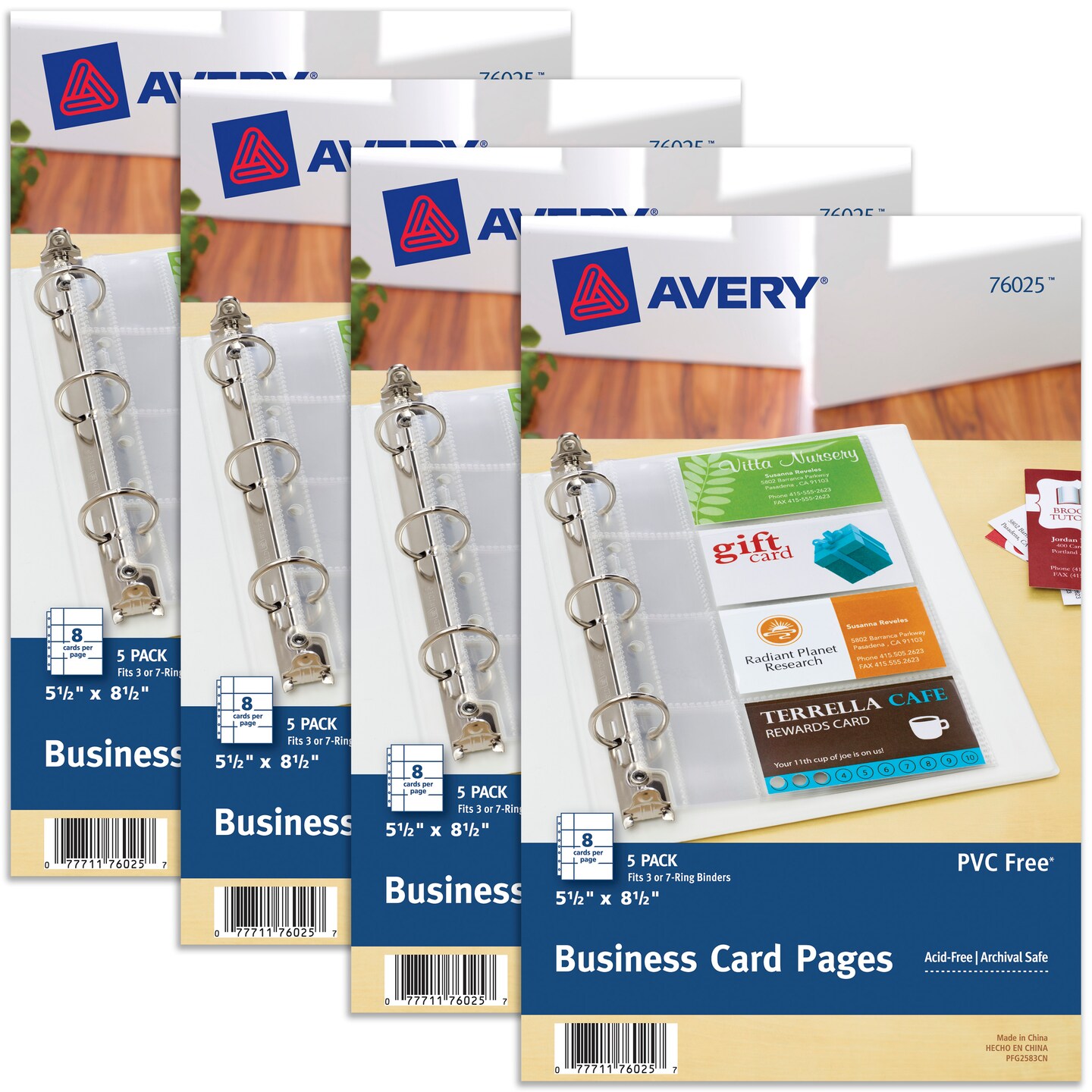Avery Clear Business Card Organizer Pages for 5.5&#x22; x 8.5&#x22; Mini Binders, Pack of 5 Holds 40 Cards, 4 Packs, 20 Pages Total (76025)