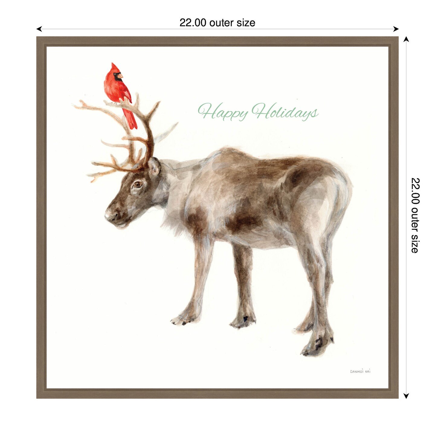 Reindeer Friends v2 by Danhui Nai 22-in. W x 22-in. H. Canvas Wall Art Print Framed