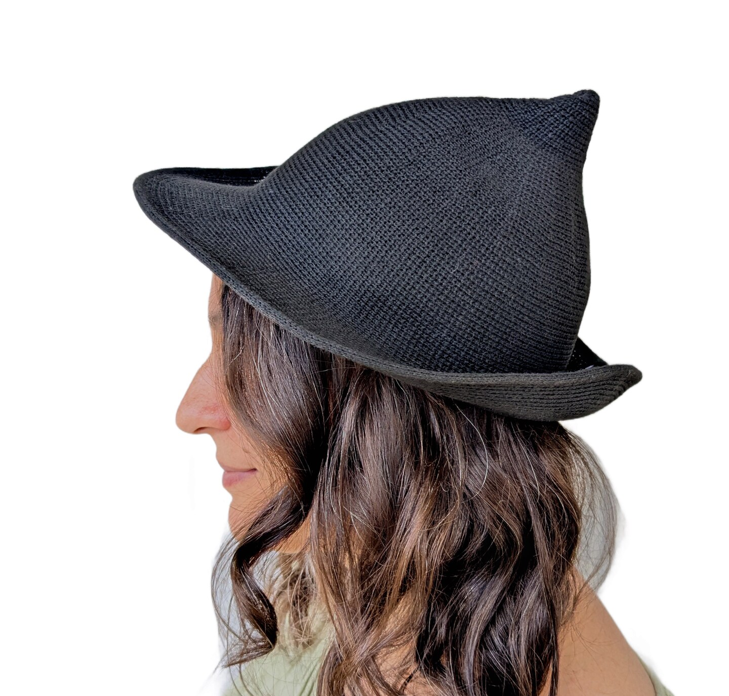 Short Salem Witch Hat - Wired Brim - Jet Black