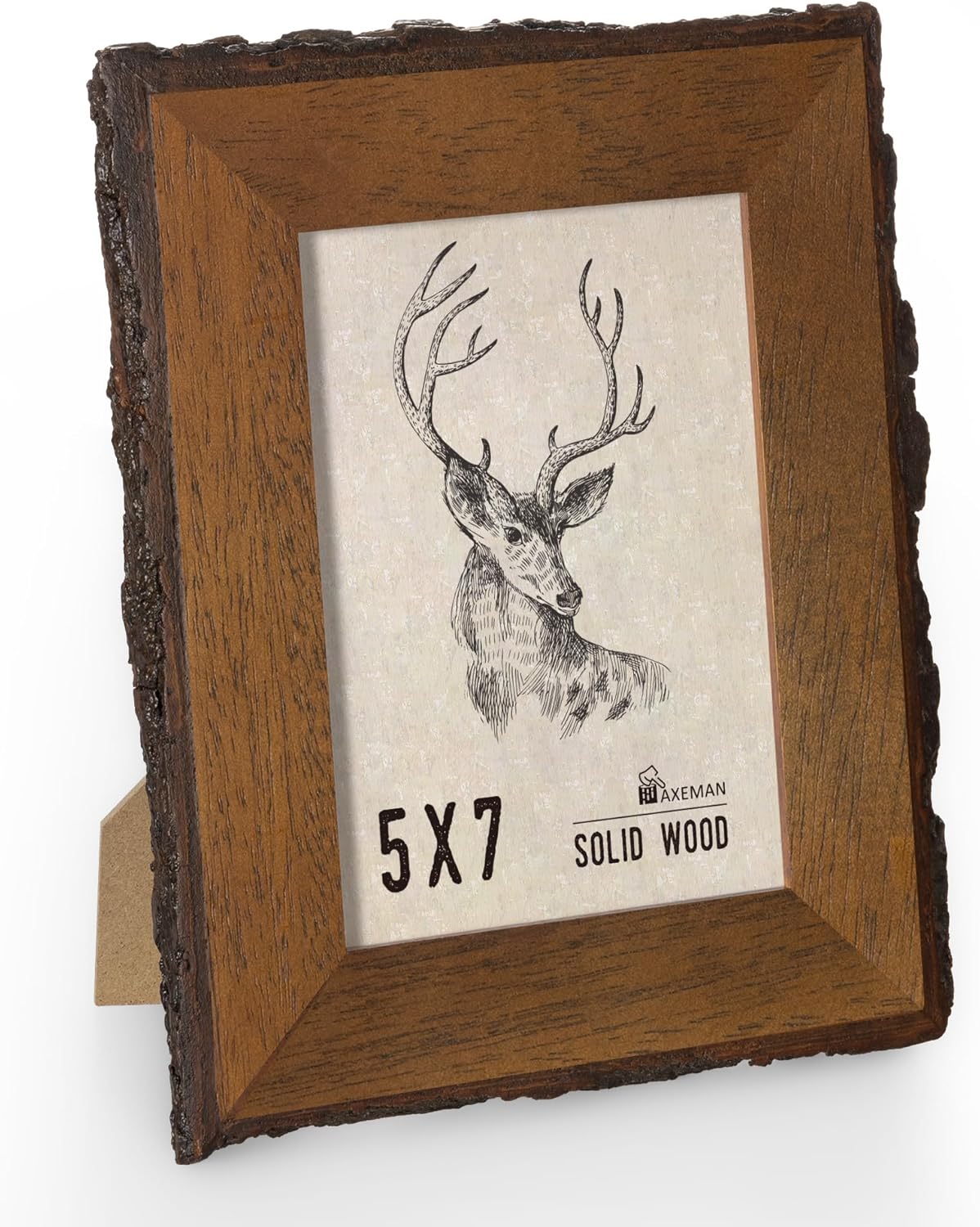 Rustic 5x7 Picture Frame|Natural Solid Wood 5 x 7 Photo Frame with Live Bark Edges|Tempered Glass