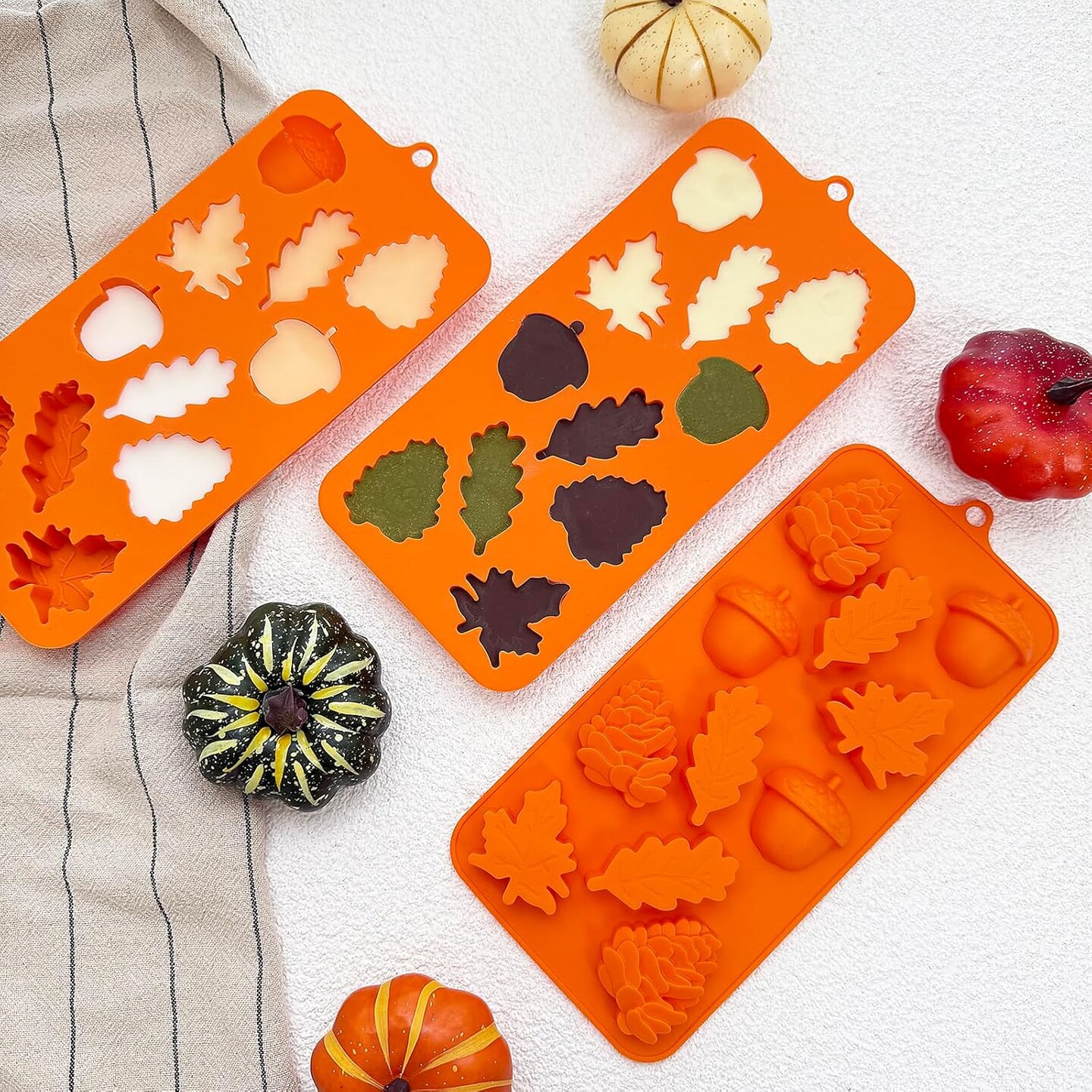 3Pack Fall Chocolate Mold Thanksgiving Silicone Candy Molds( Orange)6 x 4 x 0.4 inches