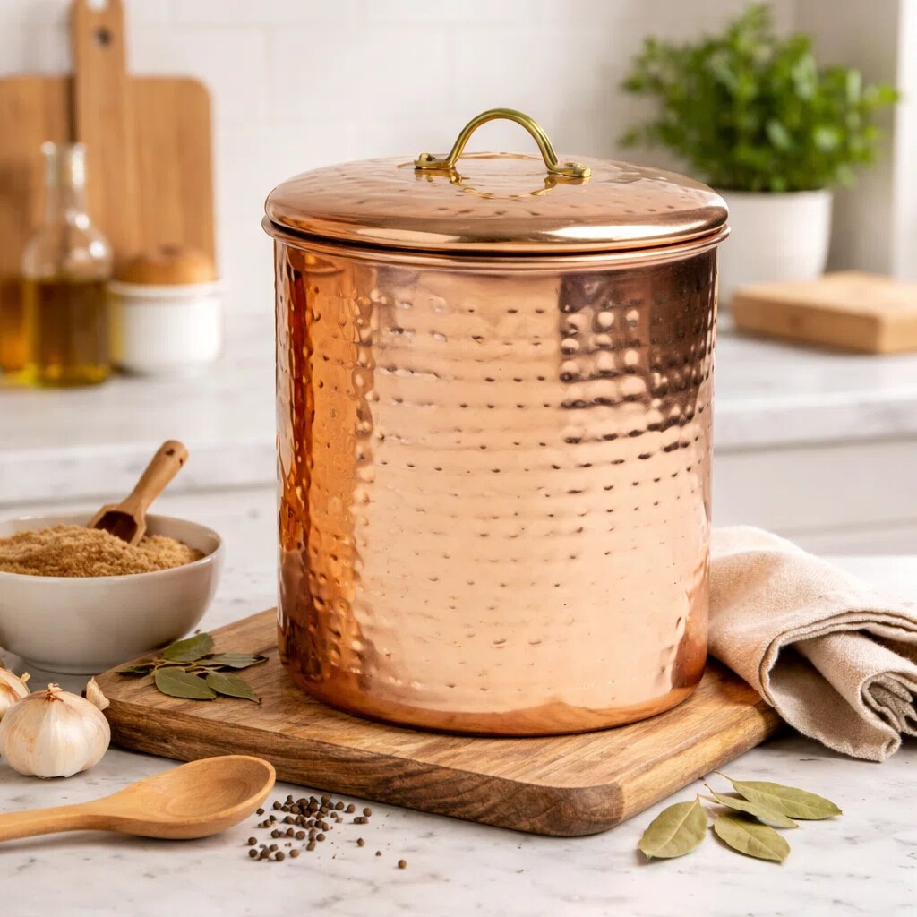 Stainless Steel Canister with Rubber Seal Lid | Hammered Copper