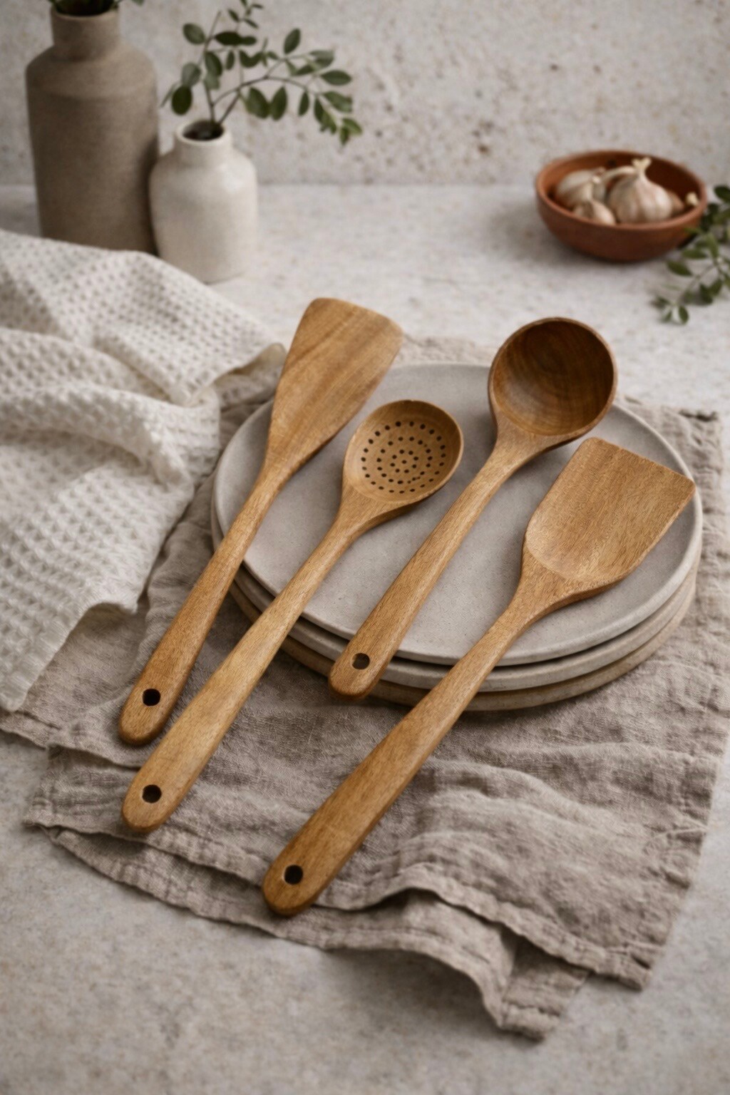Teak Wooden Kitchen Utensil Set – 4-Piece Handcrafted Cooking Tools