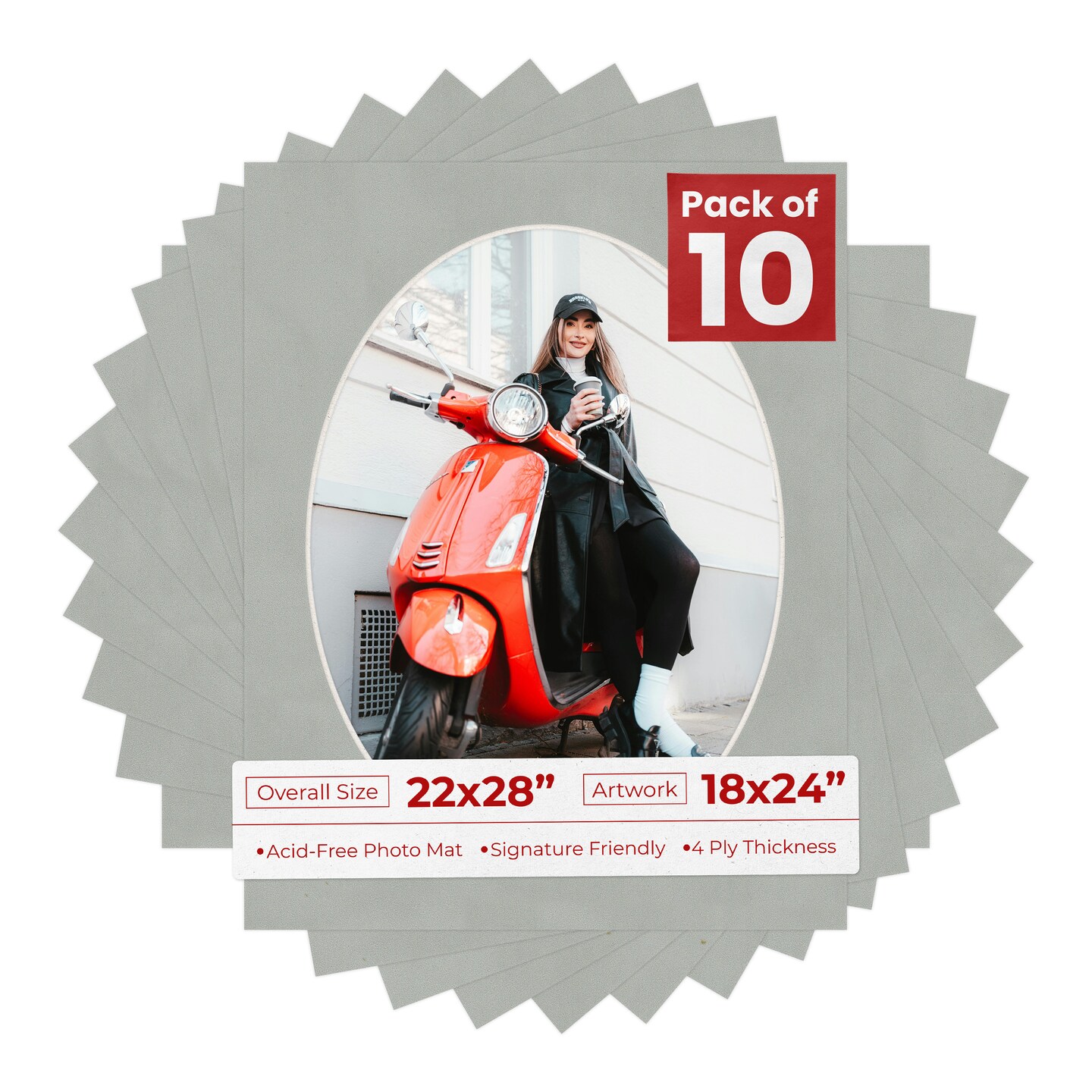 Light Grey Suede Mat Board for 22x28 Frames - Oval Opening for 18x24 Photos